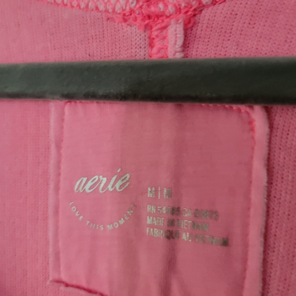 Aerie Sweatshirt Women Pink Ribbed V-Neck Oversize Stretch Textured Pullover M - Picture 2 of 4